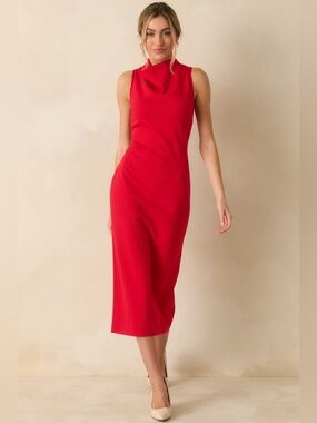SPANX RED PONTE SLEEVELESS MIDI DRESS Size M